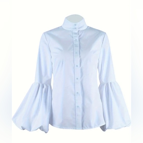 NEW:Chic Mock Neck Blouse- Front Button Detail, Long Sleeves,Elegant Casual Top - Picture 4 of 6
